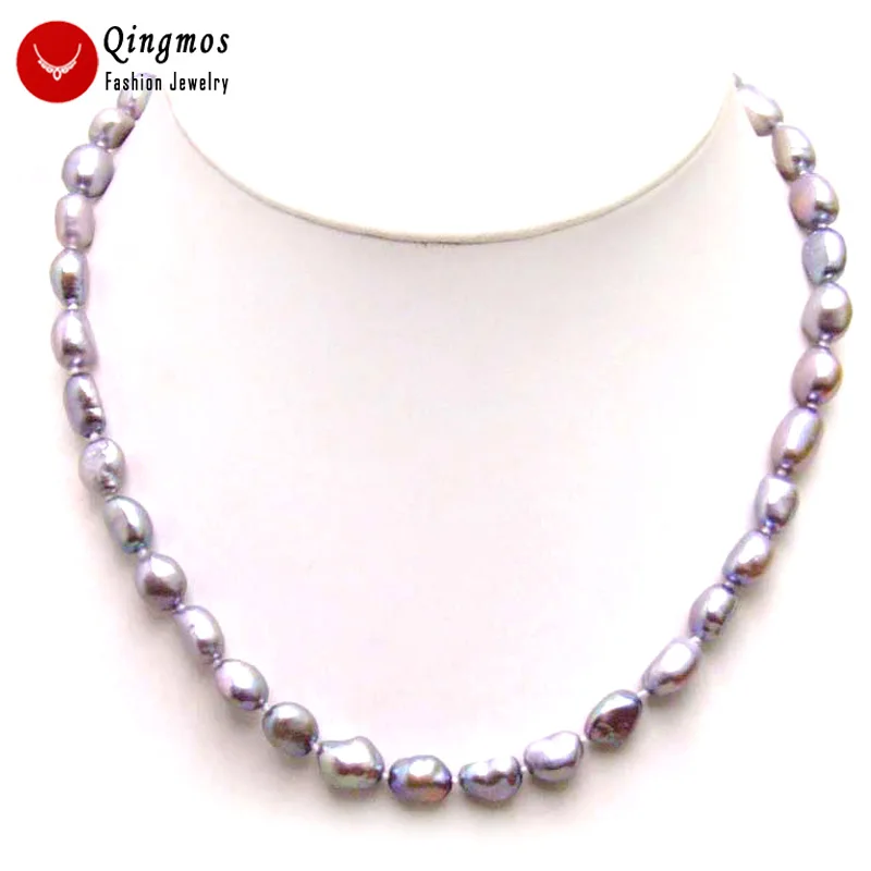 Qingmos мода, белый жемчуг ожерелье для женщин с 7-9 мм БАРОККО натуральный пресноводный жемчуг ювелирные изделия с чокерами 1" Colar Femme 5661 - Окраска металла: Gray