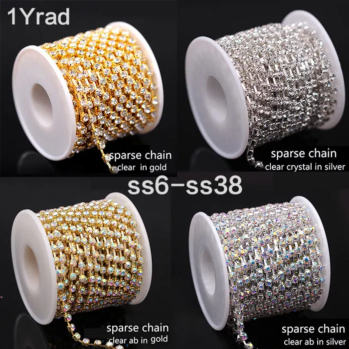 1Yard ss6-ss38 Crystal Rhinestone trim sparse claw cup chain sew on glue for shoes bag Garment DIY handmade ornament material | Дом и сад