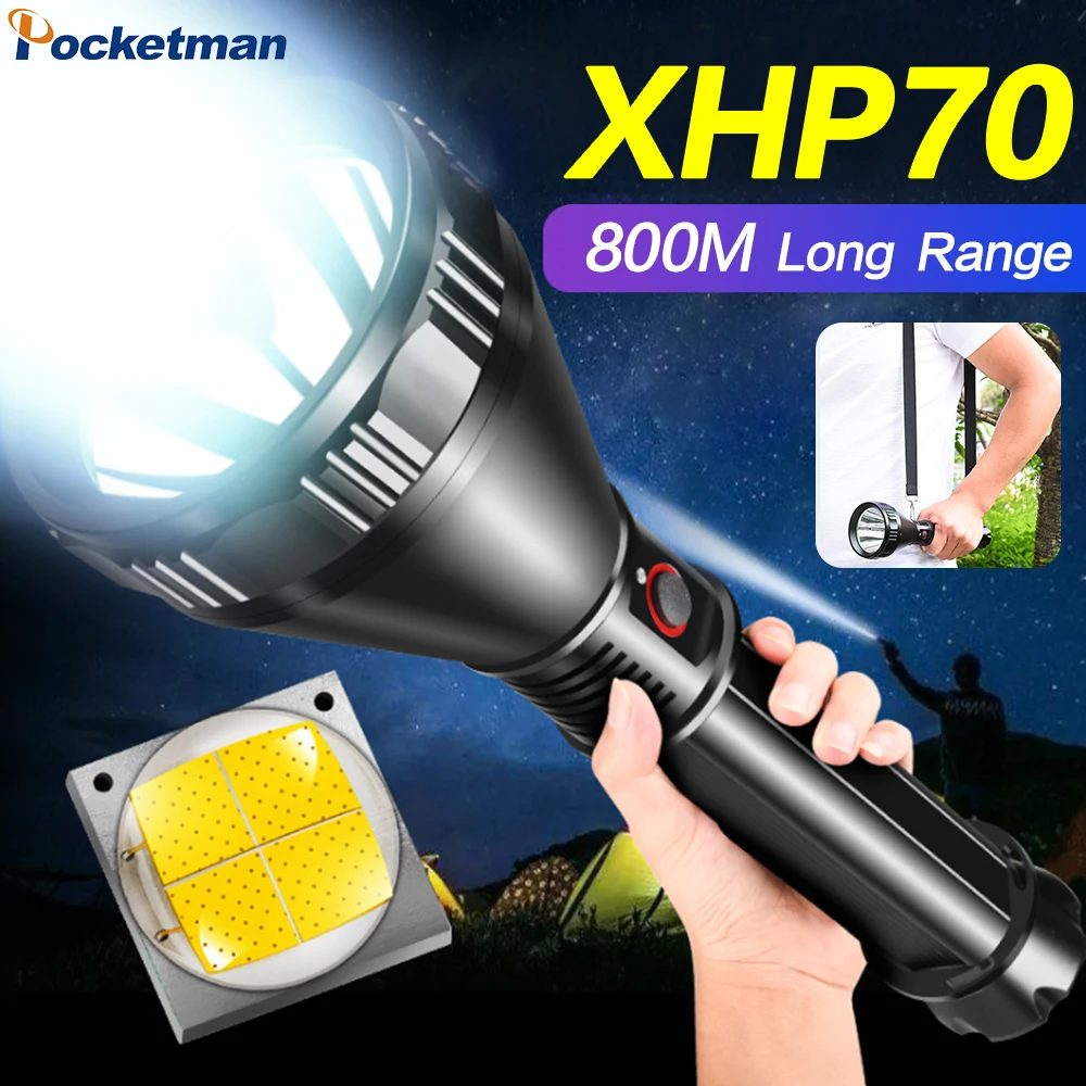 XHP70.2 светодиодный фонарь 800 м широкоугольный дальний фонарик перезаряжаемый водонепроницаемый фонарь использует батарею 26650 для кемпинга приключений