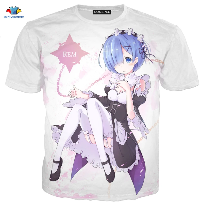 Футболка SONSPEE мужская с коротким рукавом модная рубашка аниме Re:zero Twin Ram Rem костюм
