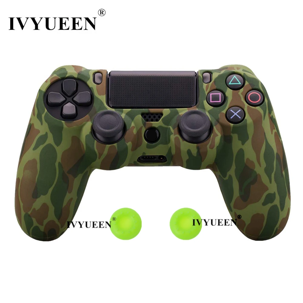 Силиконовый Камуфляжный защитный чехол IVYUEEN для sony Dualshock 4 PS4 DS4 Pro, тонкий контроллер, палочки для большого пальца, ручки, колпачки - Цвет: Army Green Camo