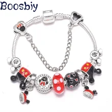 Boosbiy/очаровательные браслеты со стразами в мультяшном стиле, браслет с бусинами Микки и Минни, Femme Fit, оригинальные брендовые браслеты для детей, подарок