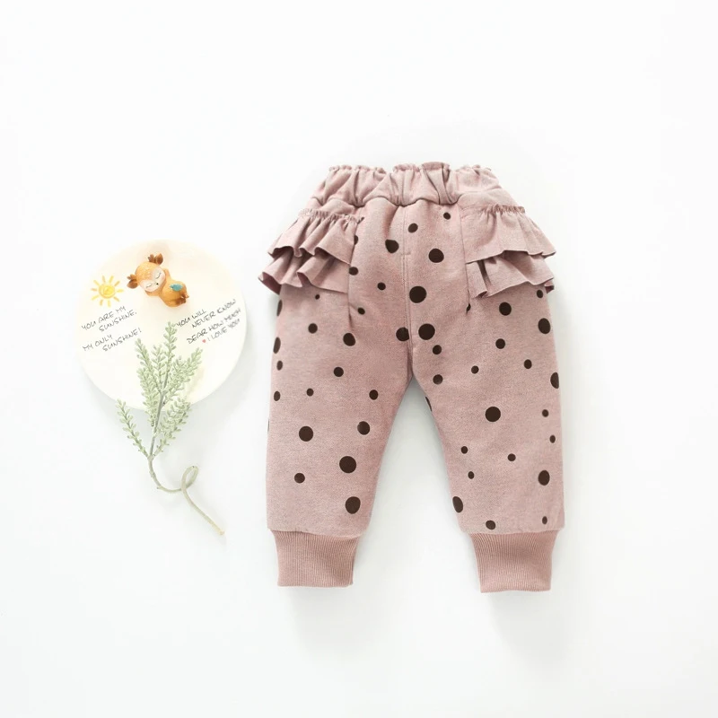 Модные зимние бархатные штаны в горошек с бантом для маленьких девочек г. Теплые брюки детская одежда длинные штаны принцессы S10286