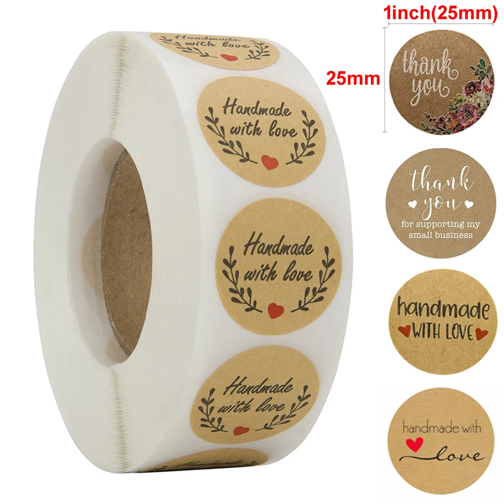 

500 Labels per roll Round Natural Thank You Kraft Sticker seal labels Hand Made Paper Sticker Stationery sticker Baking Sticker