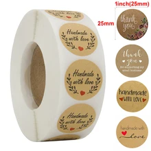 500 Labels per roll Round Natural Thank You Kraft Sticker seal labels Hand Made Paper Sticker Stationery sticker Baking Sticker