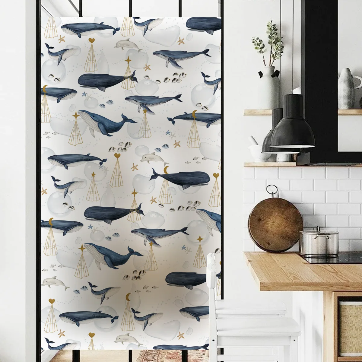 Whale Glass Film Bagno Bagno Centro Commerciale Protezione Della Privacy Pellicola Elettrostatica Office Glass Decoration Wall Film