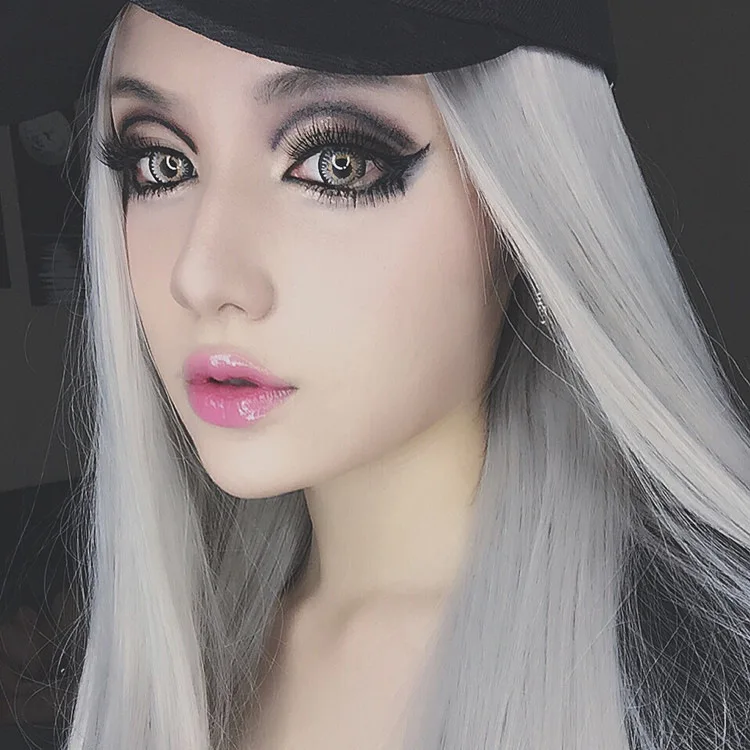Longo em Linha Perucas de Cabelo Sintético com Chapéu Atacado Reta Cinza Bege Alta Temperatura Resistente Cosplay Perucas Barato Anime Peruca zm
