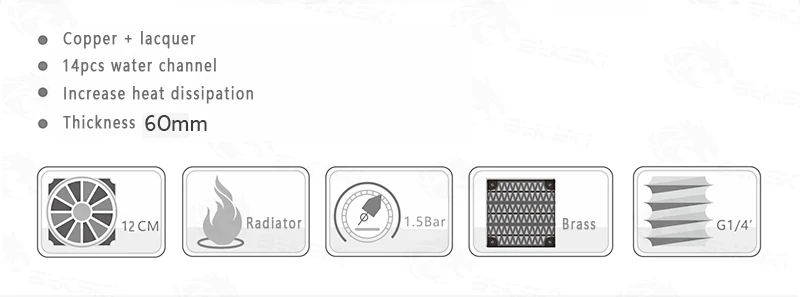 Bykski 60 мм толщиной 240 мм 3 пола теплоотвод медный радиатор компьютера охлаждающей жидкости жидкий теплообменник использовать для 2*12 см вентиляторов