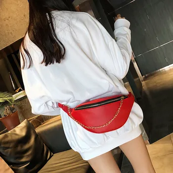 

Womens Waist Bag Fanny Pack Solid Pu Bag Belt Purse Chains Female Fashion Zipper Small Phone Key Pouch Chest Bags #T1G