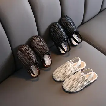 

Girls Single Shoes New Style Little Kids Sandals Fashion Woven Little Girl Sandals Summer Breathable Princess Shoes