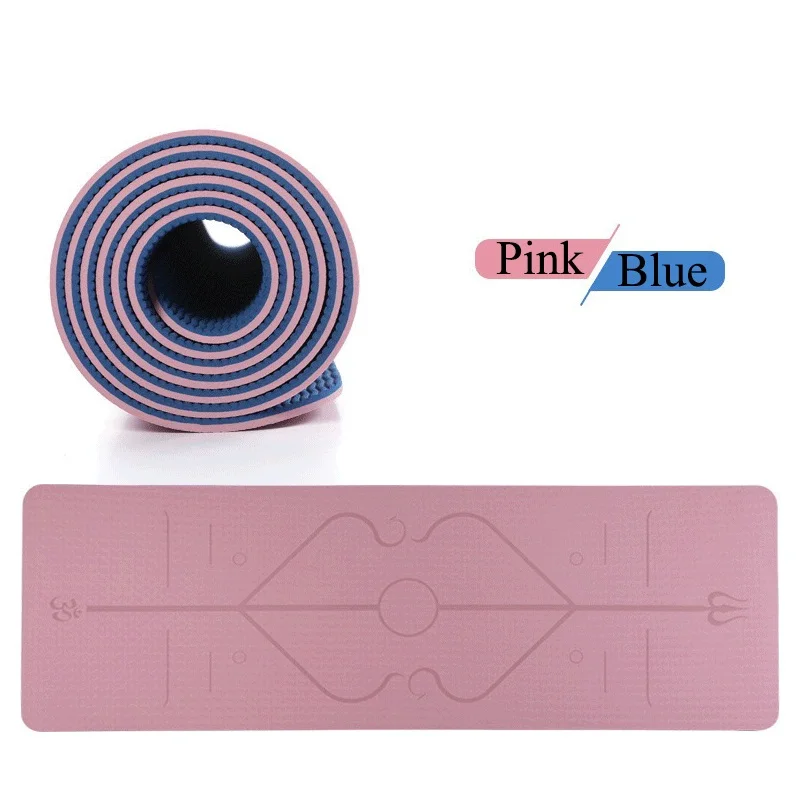 1830*610*6mm TPE Yoga Mat with Position Line Non-slip and Tasteless Fitness Mat Pilates Beginner Environmental Fitness Gymnastic - Цвет: Pink and Blue