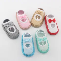 Primavera e outono bebê meias sapatos de tricô fundo macio antiderrapante bowknot buraco infantil meias de chão de algodão crianças pé meias