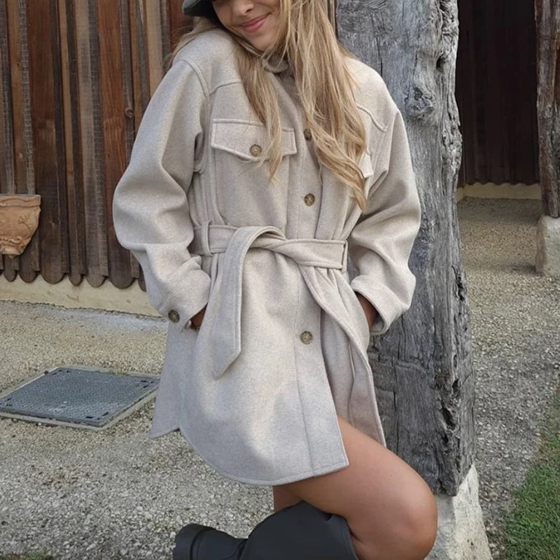 ZXQJ Vintage Women Oversize Woolen Camel Jackets 2021 Spring-Autumn Fashion Ladies Soft Long Coats Elegant Girls Chic Outerwear