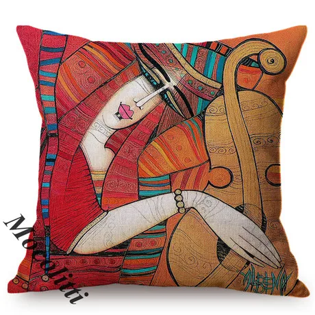 Orange Melody Love Song Nordic Ethnic Minority Art Home Decorative Cushion Cover Chic Woman Portrait Car Sofa Throw Pillow Case M136-2