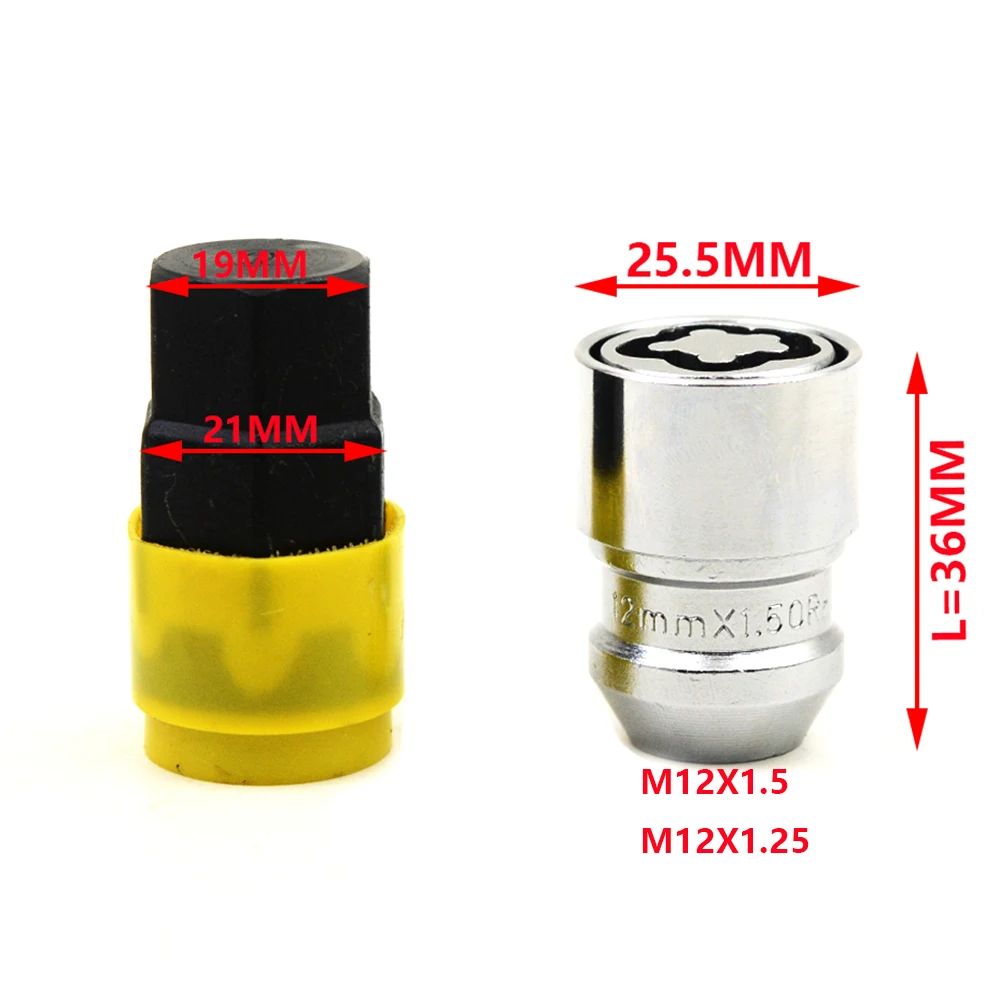 M12X1.5 M12X1.25 4Nuts + 2Keys Anti-Theft 36mm Security Steel Auto Car Wheel Lock Nuts Locking Lug Nuts wheel bolt lock