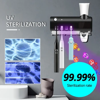 

Electric UVC Toothbrush Holder Solar LED UVC Toothbrush Sterilizer Automatic Toothpaste Dispenser Toothbrush Bathroom Organizer
