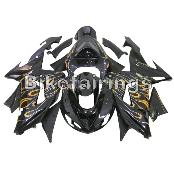 Sportbike ABS инжекционные Обтекатели для Kawasaki ZX10R 2006 2007 06 07 ZX-10R мотоциклов черный и желтый пламя рамы кузова Новинка