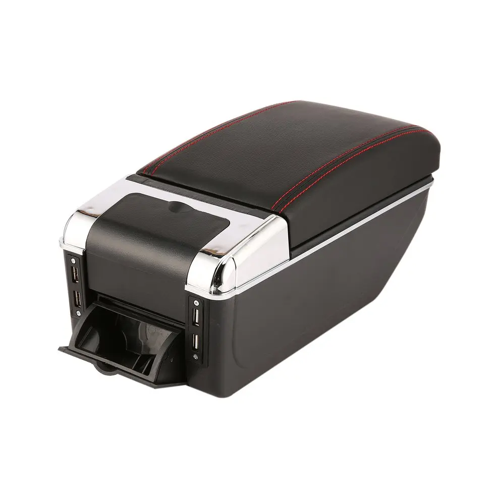 Universal Car Armrest Storage Box with 7 USB Ports Centre Center Console Arm Rest PU Leather Auto Car Styling Tool