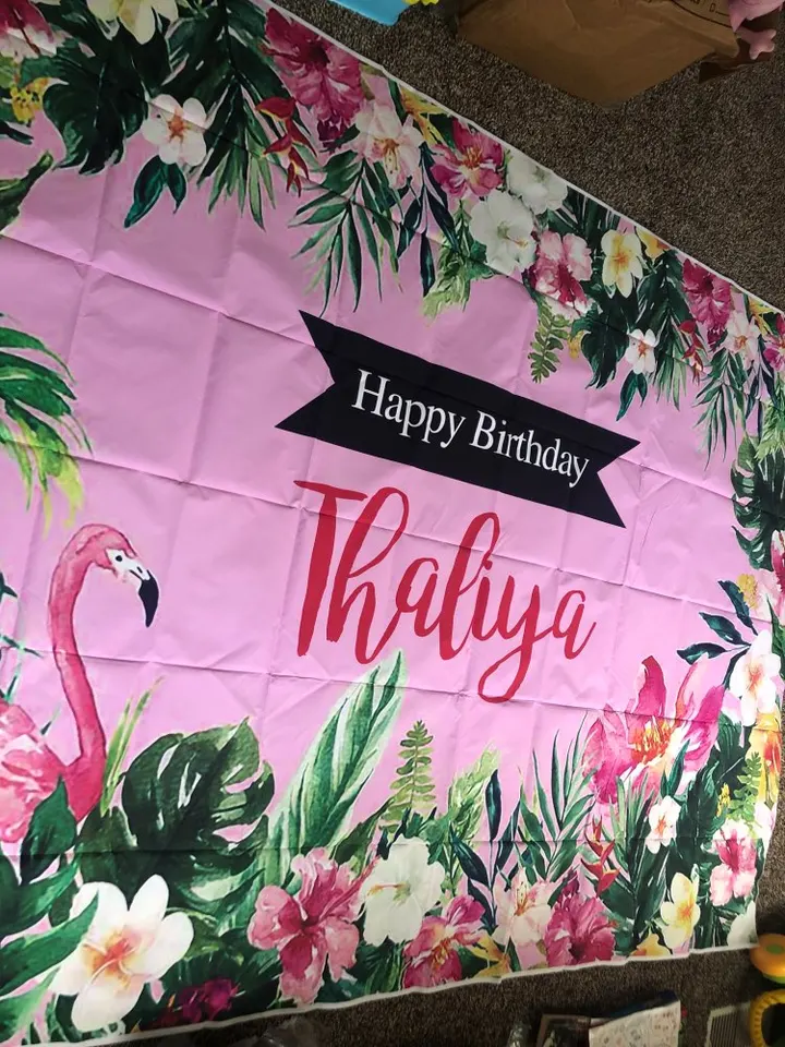 Photo Backdrops Summer Flamingo Party Happy Birthday Custom Banner
