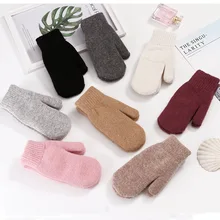 Женские перчатки, Лидер продаж, модные женские зимние перчатки для девочек, одноцветные варежки из кроличьего меха, мягкие теплые двухслойные яркие цвета