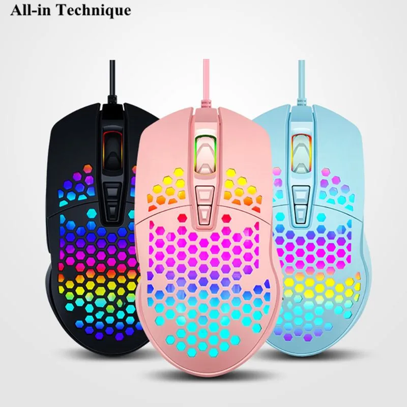 

1 PC Lightweight Wired Gaming Mouse Hollow Honeycomb Pattern Game Mice with RGB Colorful Light Effect for Game Lovers