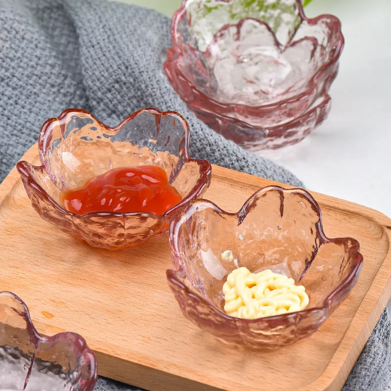 1pc Flower Design Sauce Dish, Creative Flower Shaped Glass Dipping Sauce Cup  For Kitchen