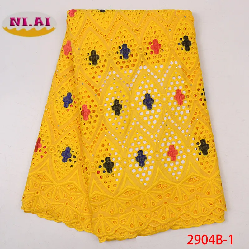 NIAI африканская кружевная ткань высокого качества, нигерийский чистый хлопок, вышивка, стразы, французская сетка, кружевная ткань для женщин, XY2904B-3