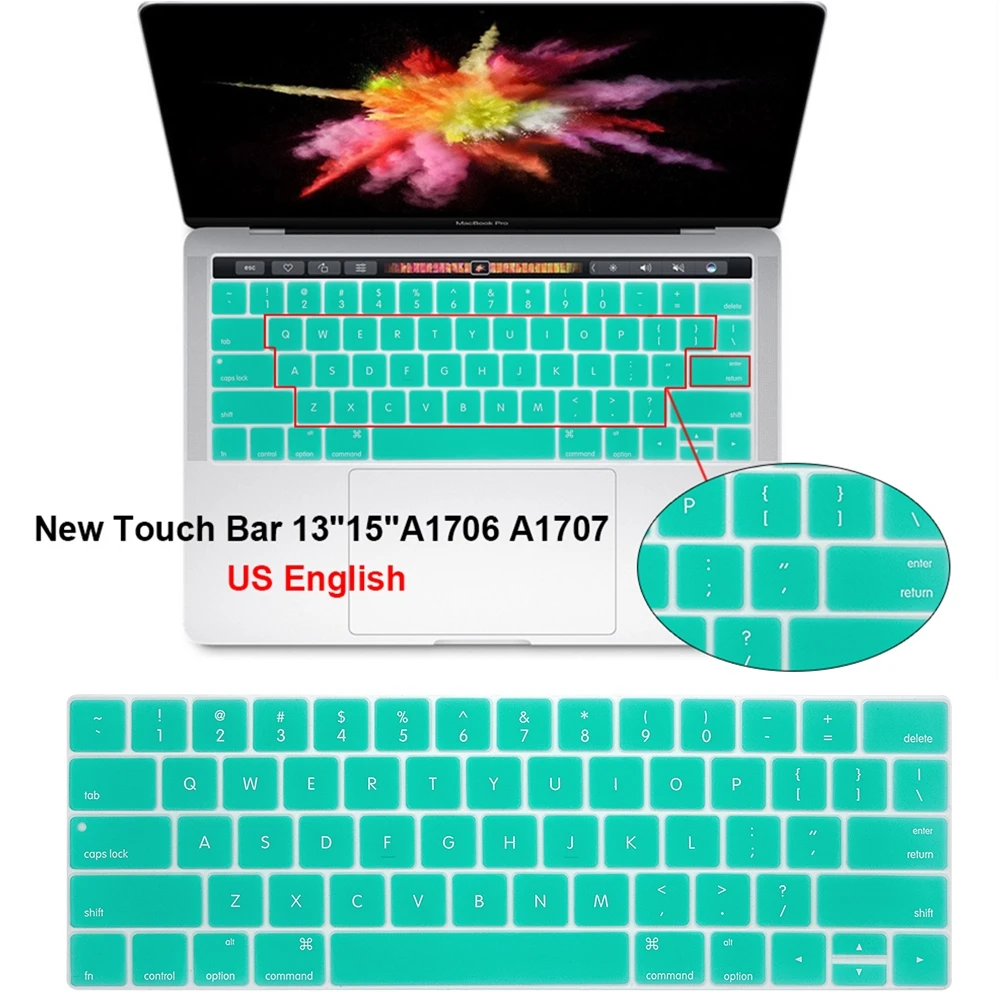 

English US Keyboard Cover Skin Protector Film For Macbook Pro 13.3 A1706 A1989 and 15.4 Inch A1707 A1990 with Touch Bar