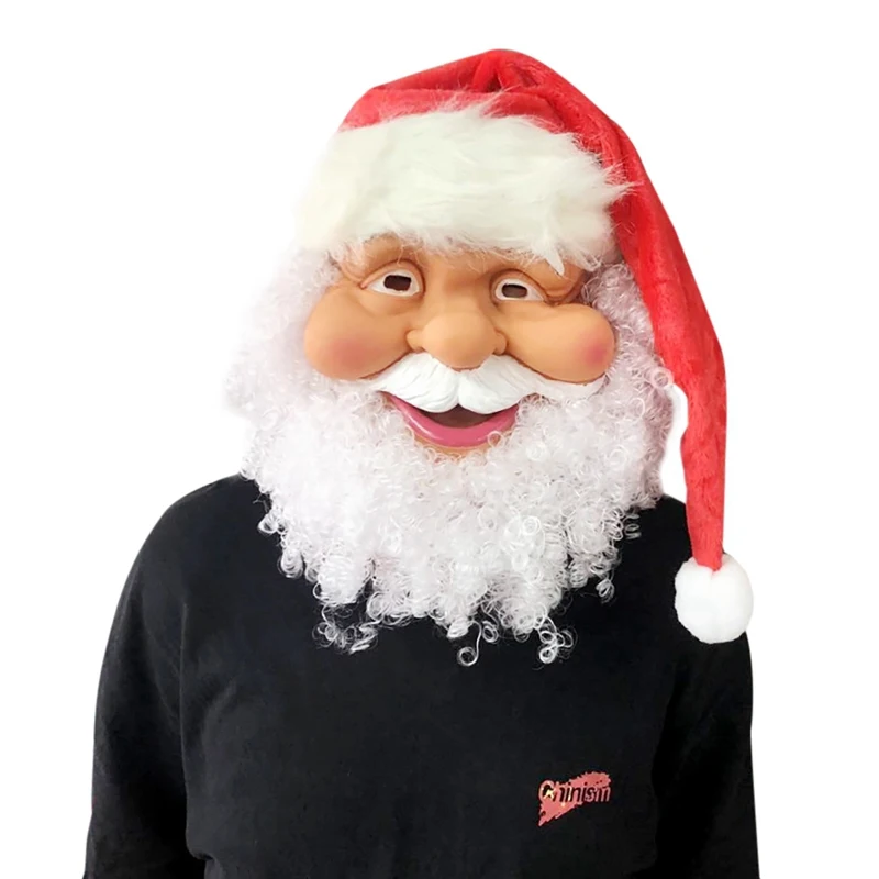 Merry Christmas Santa Claus Mask Full Face Covered White Beard Funny Party Mask Christmas Costume Accessories New Year Gift