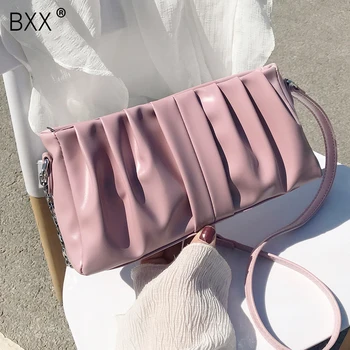 

[BXX] PU Leather Small Shoulder Pleated Bags For Women 2020 Spring Shoulder Handbags Female Travel Totes Lady Hand Bag HM291