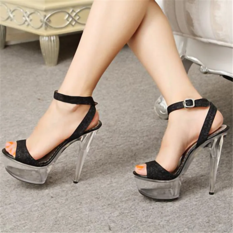 

Summer black women's high-heeled transparent soles, 15cm pole dancing sandals 6-inch dancer shoes