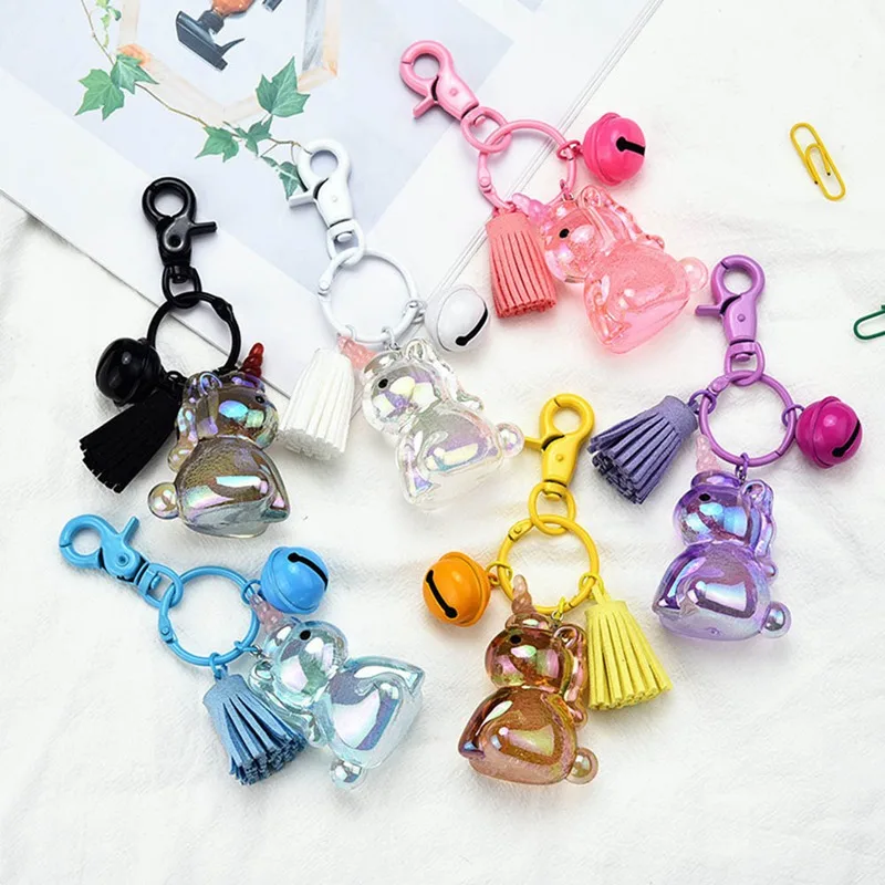 Cute Air Bubbles Unicorn Pendant Keychain Bells Tassel Crystal Unicorn Nicorn Keychain For Women Bag Car Ornament Key Chain
