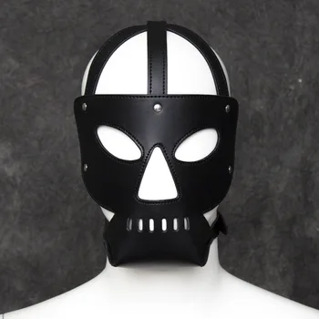 

Sexy Leather Head Bondage men Mask For Erotic Fetish Slave Couple Flirting And Face Mask Masquerade Halloween Extoic Costume