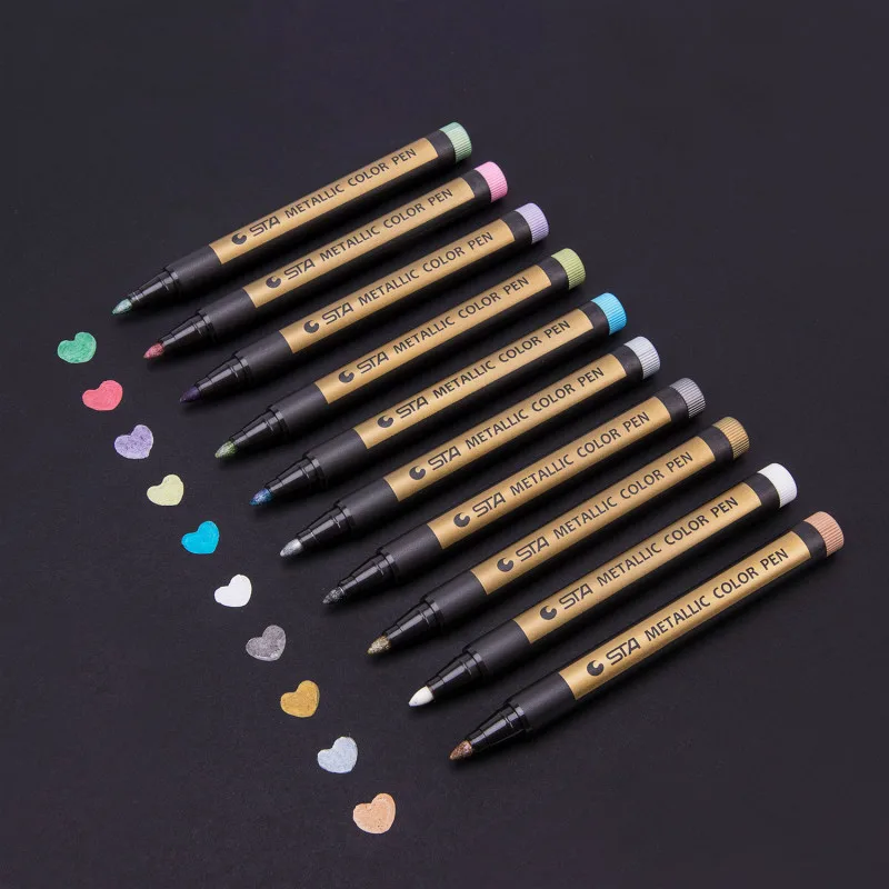 STA 10 Color Metallic Art Markers DIY Scrapbooking Crafts Pen For Card Paint Glass Plastic Wood Paper Drawing Supplies | Канцтовары для