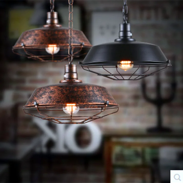 

Retro Ceiling Light Industrial-Style Living Room Restaurant Bar Counter Iron Art Pot Cover with Net Lamps