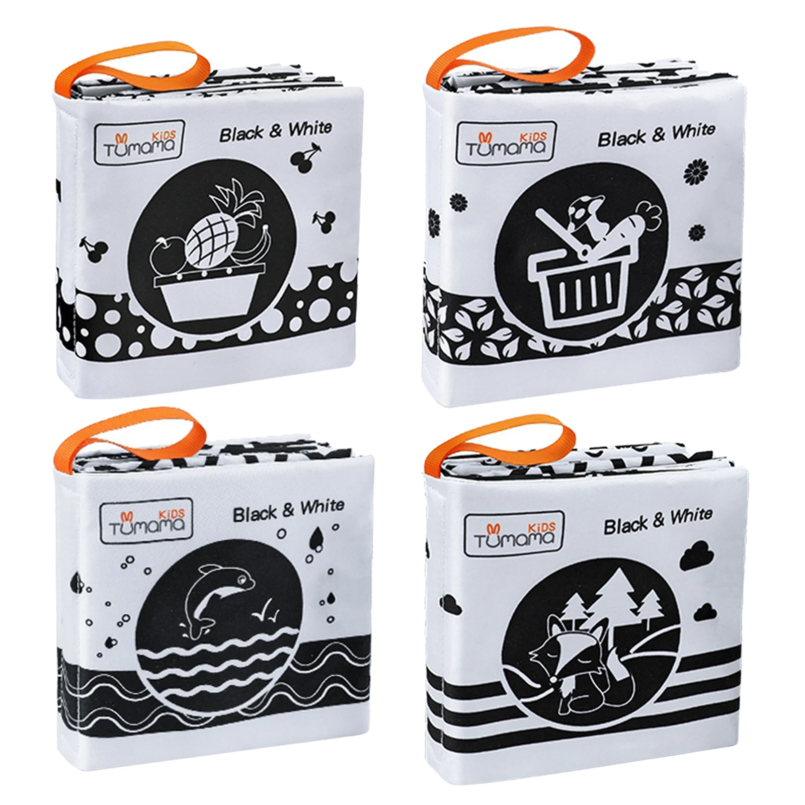 4 Pieces Non-toxic Fabric Baby Soft Books Black and White Books for Infants Boys and Girls Early Educational Development Toys