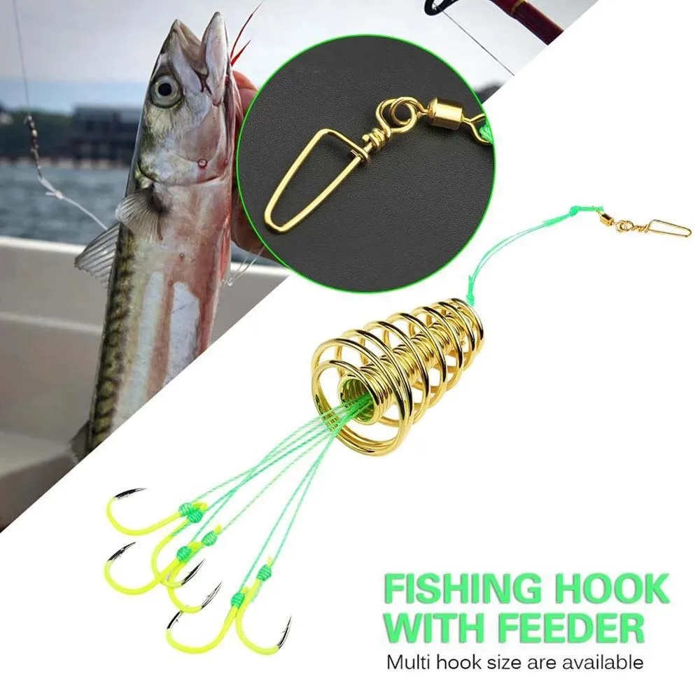 

High Carbon Steel Fishing Hooks Barbed Fish Hooks Anti-hanging Explosion Fishing Hook Spring Lure Green Line Bomb Hook 4PCS/box