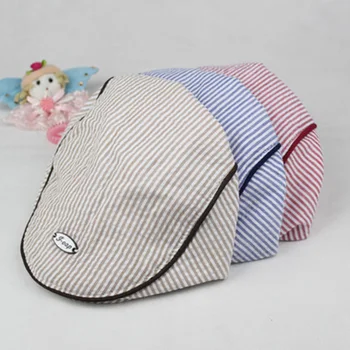 

Children Handsome Fashion Hat Baby Linen Elastic Beret Infants Cotton Stripe Peaked Beanie Boy Girls Beanie Sun Baseball Top Cap