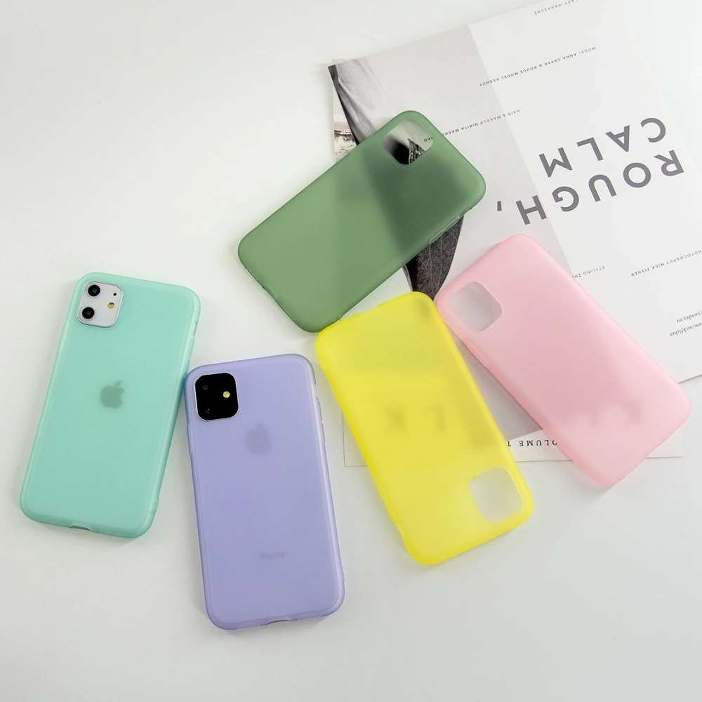 Для Etui iPhone 11 чехол сплошной цвет тонкий латексный ТПУ мягкий для Pro Max X XS XR 6 6S 7 8 Plus