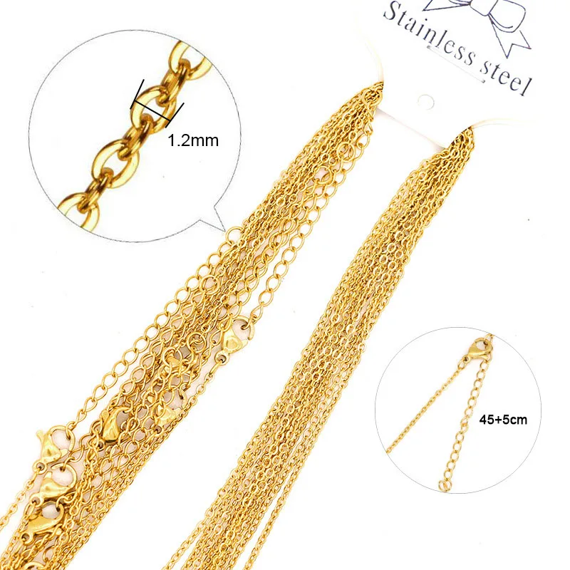 gold 1.2mm 5cm tail 5 шт./лот 316L нержавеющая сталь 45 см нержавеющая сталь звено цепи ожерелье золотой серебряный тон Модные Кабельные цепи ожерелье - Окраска металла: gold 1.2mm 5cm tail