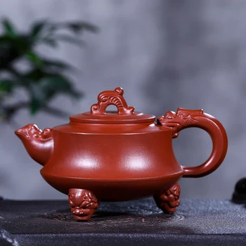 

recommended all hand undressed ore dahongpao three-legged auspicious dragon capacity of 300 ml of the teapot tea sets
