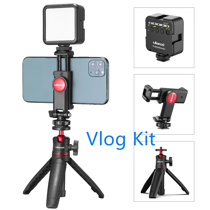 

VTOPEK Vlog Kit Mini LED Video Light Extendable Tripod Cold Shoe Phone Mount Vlog Mount Kit Youtube Live Accessories 15-27cm