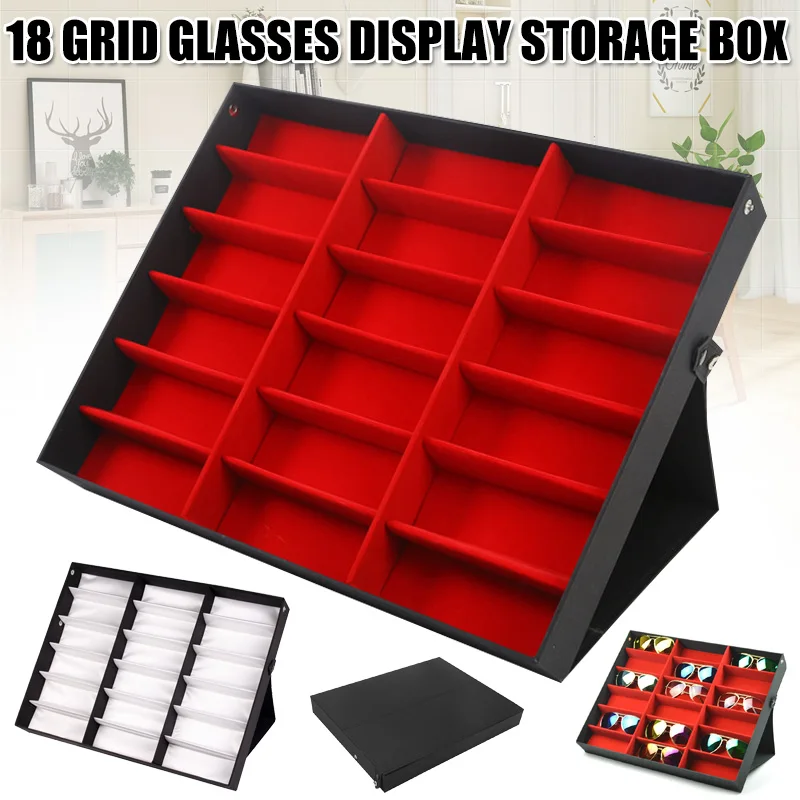 18 Grids Eyeglass Sunglasses Glasses Storage Display Box Holder Case Organizer Jewelry Display box Storage Compartment Display