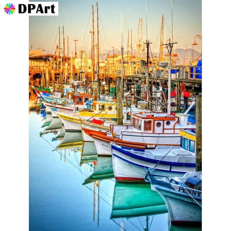 Daimond картина 5D полностью квадратная/круглая рыболовная лодка Wharf алмазные Стразы