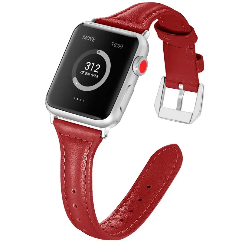 Кожаный ремешок для Apple watch 38 мм 42 мм iWatch 5 ремешок 44 мм 40 мм ремешок из натуральной кожи Тонкий Браслет Apple watch 4 3 2 1 - Цвет ремешка: red