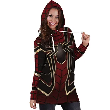 

Superhero The Avengers Spiderman Iron Man Hoodies Autumn Women Sweatshirt Dress Slim Long sleeve Turtleneck Drawstring Pullovers