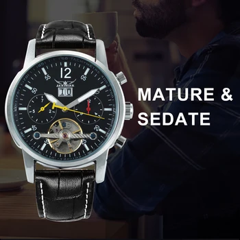 

JARAGAR Classic Dress Auto Mechanical Watch Men Leather Strap 3 Sub-dials Fashion Mens Watches Top Brand Luxury Fashion Relogio