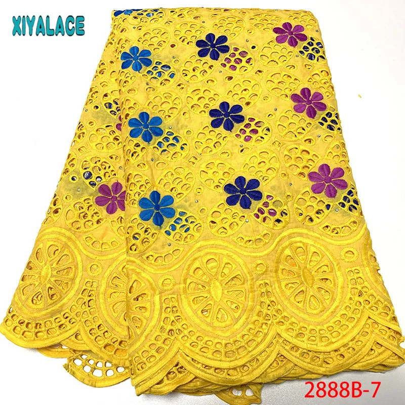 

Latest African Dry Lace Fabric High Quality Soft Cotton Swiss Lace Fabric With Stones For Voile Dry African Women Dress 2888b
