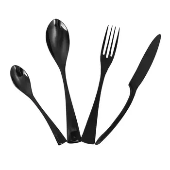 

Black Western Food Stainless Steel Cutlery Steak Fork Knife Spoon Tea Spoon Steak Dinnerware Set 4 Piece Suit