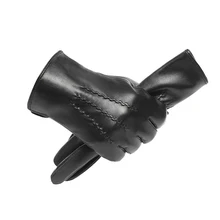 Inverno homem quente tela sensível ao toque luvas de dedo cheio preto genuíno pele carneiro luvas de couro à prova de vento luvas condução térmica nr195
